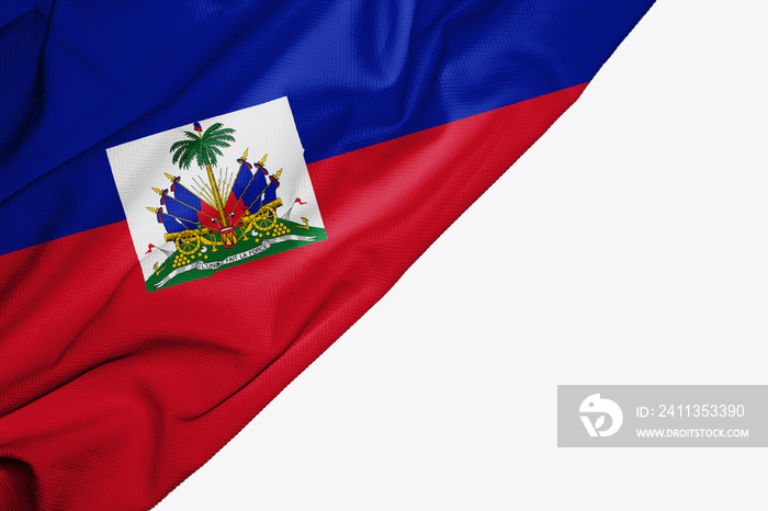 Haiti flag of fabric with copyspace for your text on white background.