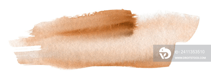 Abstract beige brown watercolor smear brushstrokes painteing blot horizontal background. Texture paper. Isolated.