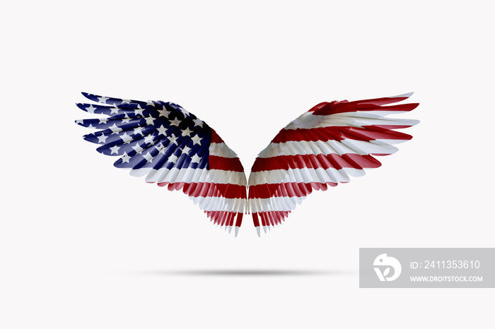 United States flag color wings Isolated on white background, double exposure style. cutting path