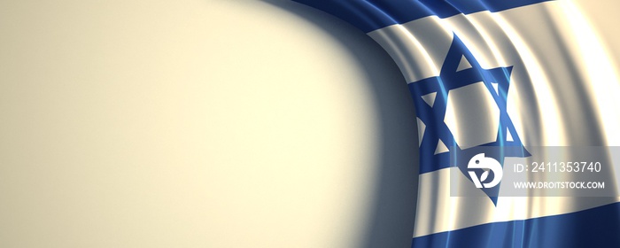 Israel Flag. 3d illustration of the waving national flag with a copy space. Middle east country flag.