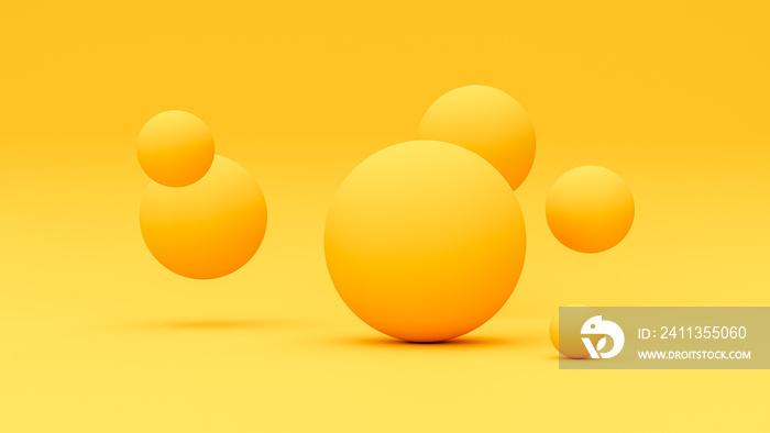 Group of yellow sphere isolated on yellow background. Circle pattern. 3D rendering.