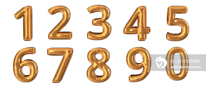 3d rendering of gold foil balloons text of number with transparant background, suitable for advertising content