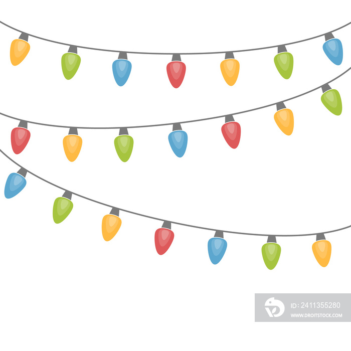 Colourful chain of Christmas lights isolated on transparent background. PNG