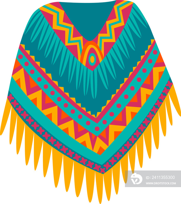 Color mexican poncho serape cloth with fringes