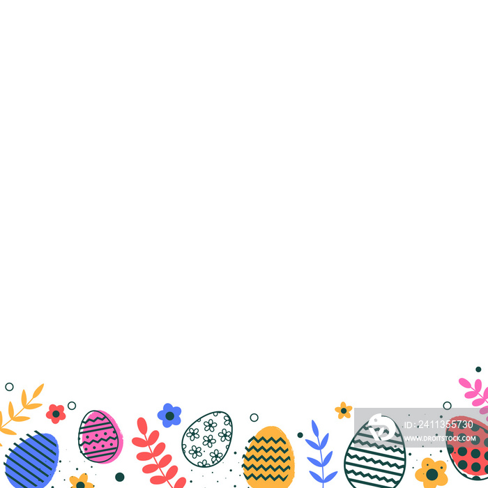 Pastel Easter eggs and flowers on transparent background. Minimal design for card, poster and banner. PNG