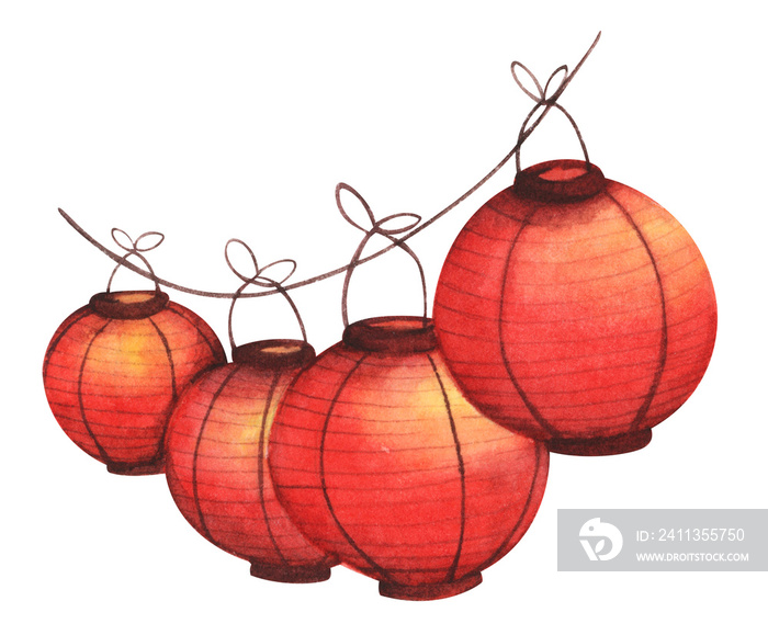 Traditional Chinese lantern.  Watercolor illustration.