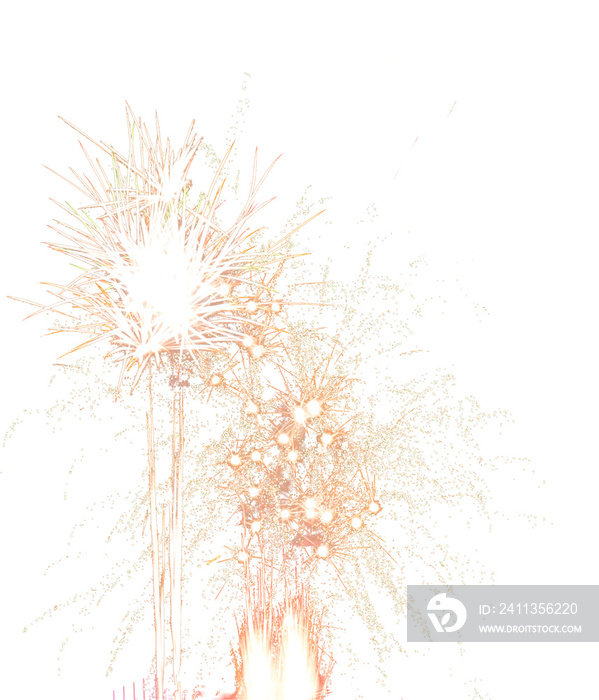 Isolated white and yellow gold firework explosions