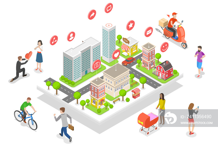3D Isometric Flat  Conceptual Illustration of Smart City