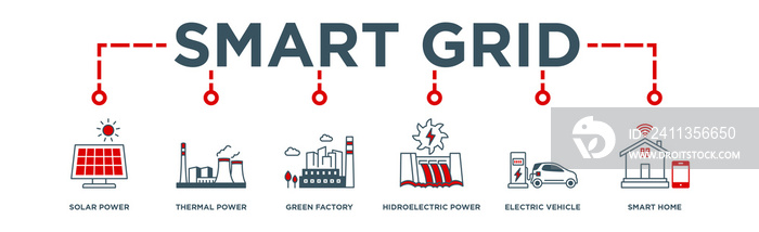 Smart Grid Web Banner Icon for Sustainable Energy and Industry