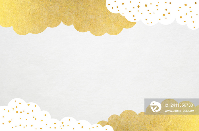 White washi paper with gold clouds and sky landscape pattern. Traditional Japanese paper texture background.