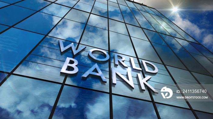 World Bank glass skyscraper with mirrored sky loop 3d illustration