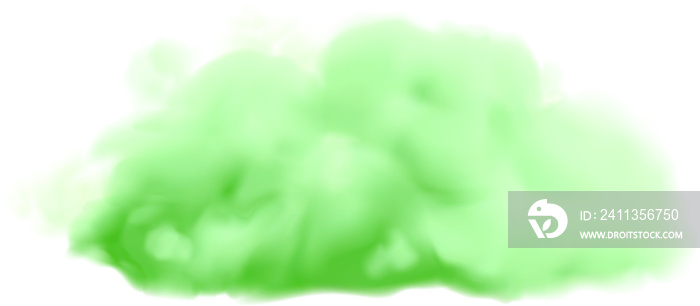 Green realistic cloud. Fluorescent Halloween fog transparent