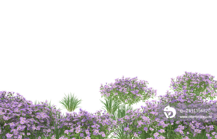 Field of flowers on transparent background. 3d rendering - illustration