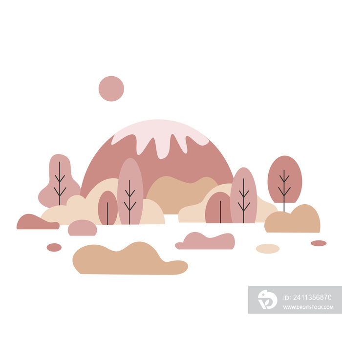 Cute landscape illustration in minimalist style and pastel color for design element