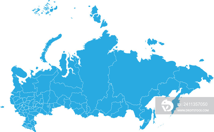 russia map. High detailed blue map of russia on transparent background.