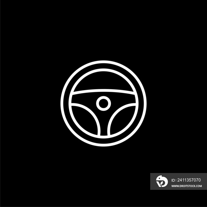 Steering Wheel outline vector icon isolated on black background.