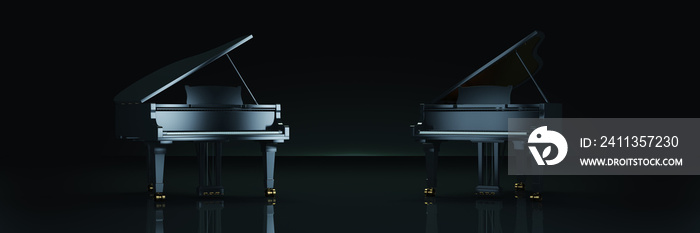 Grand piano in dark background. 3d rendering