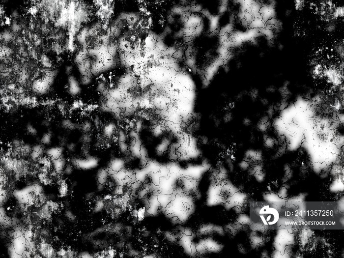 Abstract monochrome background with random blurred white  shapes and splatter texture. Monochrome grunge stipple wave shapes. Black Friday or Halloween effect with granules and chalk.