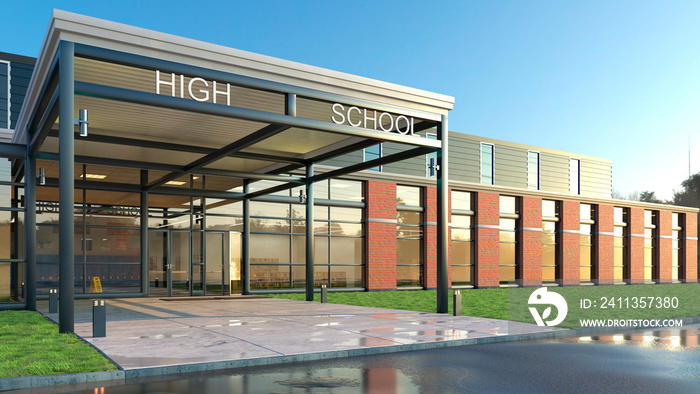 High school entrance facade. 3d illustration