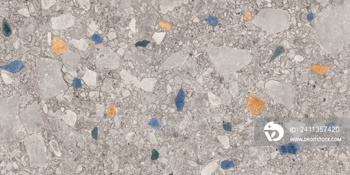 Terrazzo marble stone consists chips of marble. Terrazzo marble like ancient mosaics and pavement. Multi Colour chips of polished stone floor tile and wall tile design and ceramic.