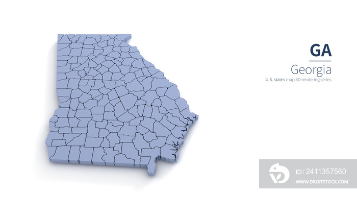 Georgia State Map 3d. State 3D rendering set in the United States.