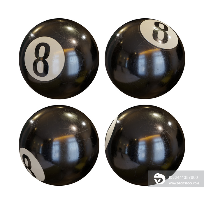 3d rendering black billiard pool ball detailed realistic perspective view