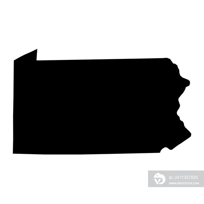 Pennsylvania black map on white background