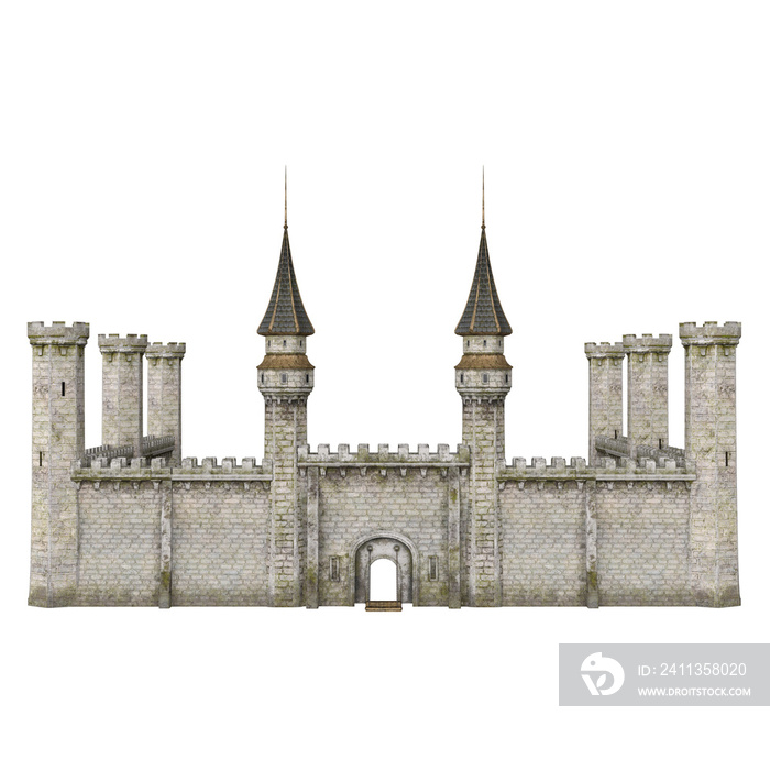 3d rendering castle fortress towers props isolated