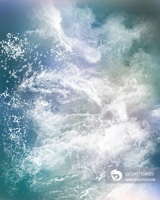 A digital illustration of spashing water and waves.