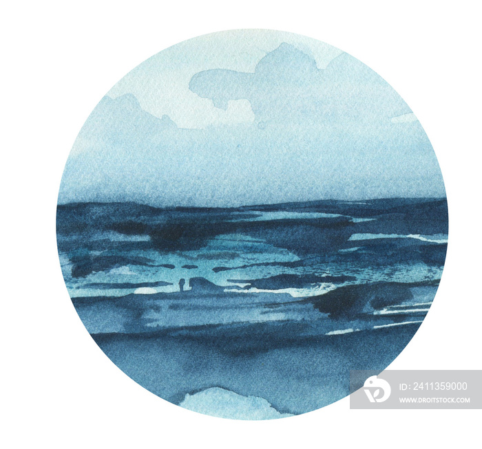 Watercolor sea clipart. Seascape png illustration.