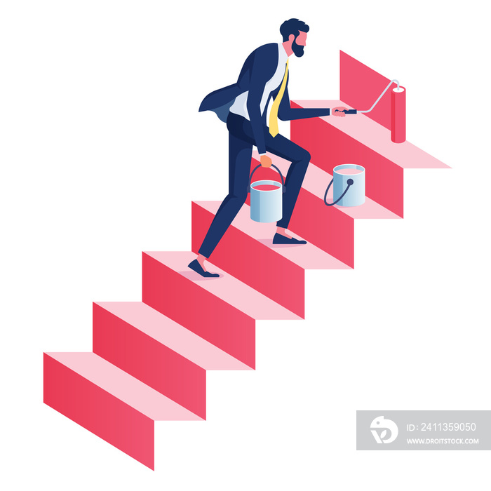 Businessman use brush to paint a stair to success-Business career Concept