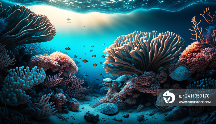 Ocean coral reef underwater. Sea world under water background