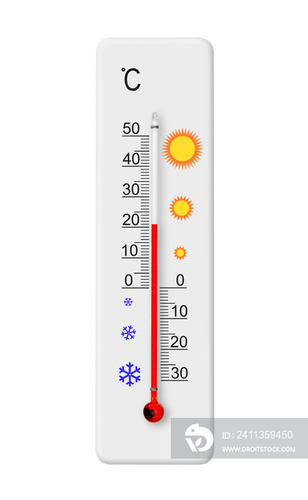 Celsius scale thermometer isolated on transparent background. PNG file. Ambient temperature plus 21 degrees