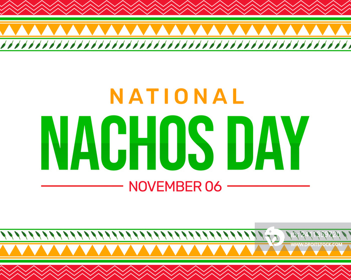 National Nachos Day Wallpaper with traditional style border design. Green chili and triangle shapes border design