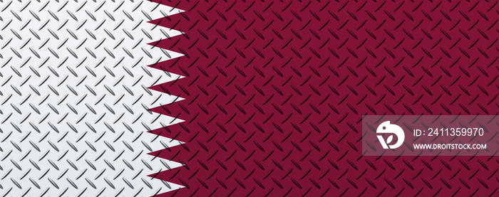 3D Flag of Qatar on a metal wall background.