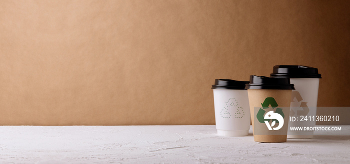 Zero Waste Products. Set of Recycle Coffee Cup. Reduce Plastic Packaging. Environment, Ecology Care, Renewable Concept