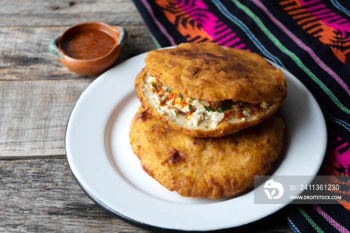 Mexican fried  gorditas  with  chicharron