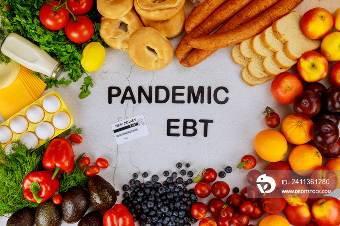 Pandemic food benefits program. Fruits and vegetables on white background.