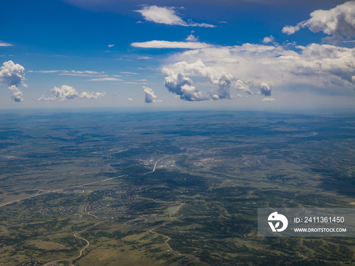 Aerial view of Highlands Ranch and Greenwood Village, view from window seat in an airplane