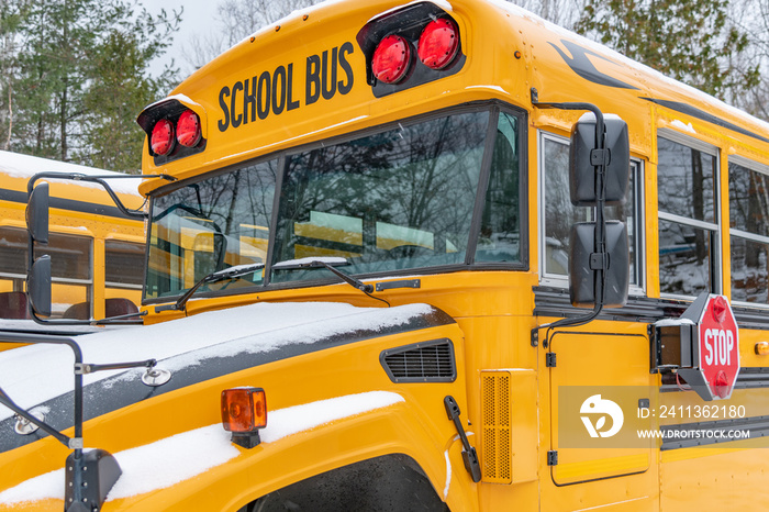 School bus with Snow Cold Scene landscape