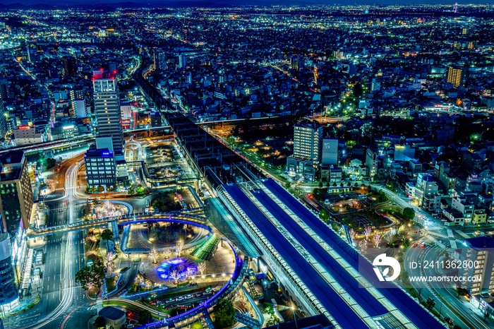 岐阜市　岐阜シティタワー43の最上階展望室から眺めた岐阜市内の夜景（岐阜駅方面）