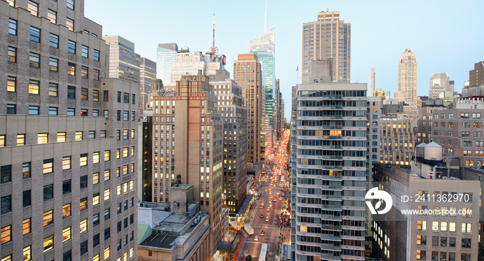 Aerial view of Manhattan from city rooftop