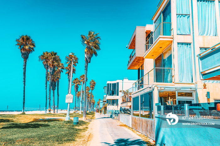 Famous Los Angeles Beach - Venice Beach with people.