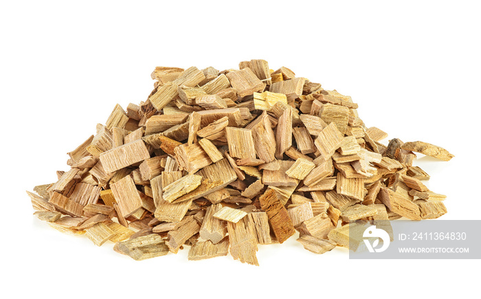 Wooden smoking chips for smoking on a white background. Wood smoking chips. Full depth of field.