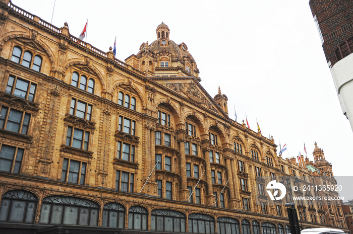 Harrods building in Knightsbridge. London, United Kingdom