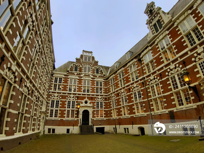 inner courtyard of an university building in amsterdam built with the classic red bricks