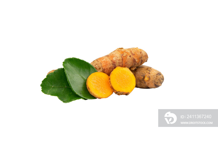 turmeric with leaves isolated for herb design element