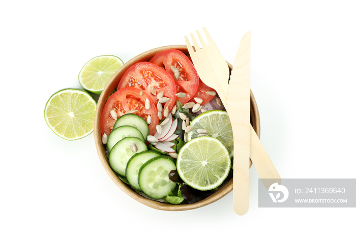 Vegetable salad in delivery box isolated on white background