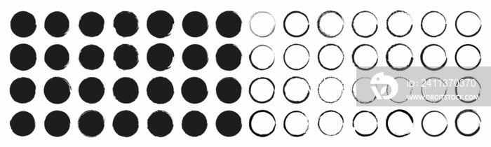 Set of circle brushes elements. Different circle brush strokes. Grunge round shapes. Boxes, frames for text, labels, logo, grunge. illustration