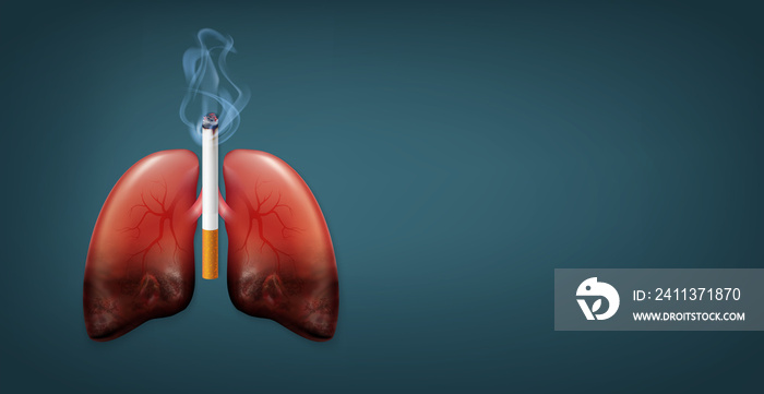 Stop smoking campaign illustration no cigarette for health cigarettes and realistic half rotten lungs